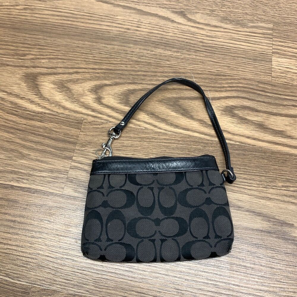 Coach Black Signature C Monogram Mini Wristlet